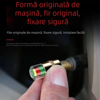 Capac metal pentru monitorizarea presiunii în pneuri, cu manometru mecanic, design compact, afișaj analog, precizie standard