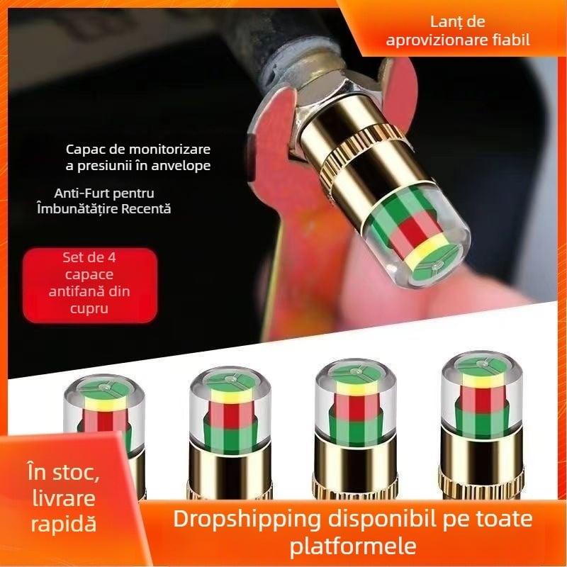 Capac metal pentru monitorizarea presiunii în pneuri, cu manometru mecanic, design compact, afișaj analog, precizie standard