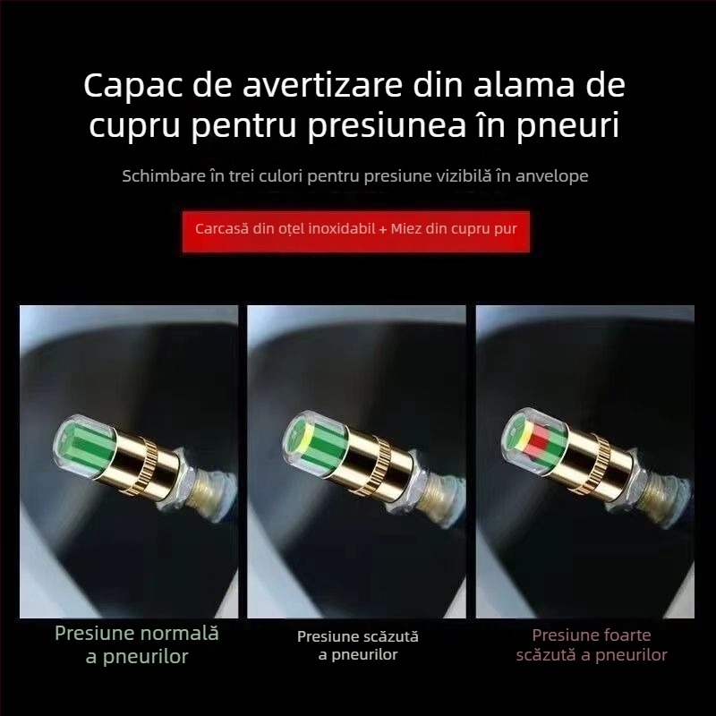 Capac metal pentru monitorizarea presiunii în pneuri, cu manometru mecanic, design compact, afișaj analog, precizie standard