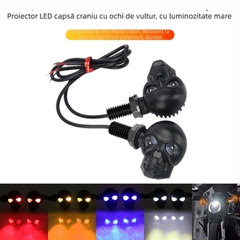 Lumina LED auxiliară pentru motocicletă cu design craniu și far cu ochi de vultur (12V, ABS, model motor235, durată 50000 h, compatibilă cu semnalizatoarele motocicletei)