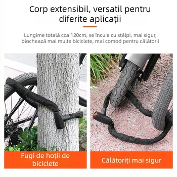 Încuietoare lanț pentru bicicletă cu cheie anti-furt, model JY5012, brand YUUISD, cablu din oțel, greutate 800 g