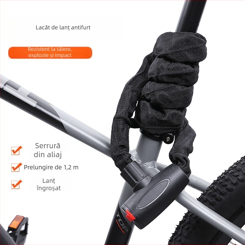 Încuietoare lanț pentru bicicletă cu cheie anti-furt, model JY5012, brand YUUISD, cablu din oțel, greutate 800 g