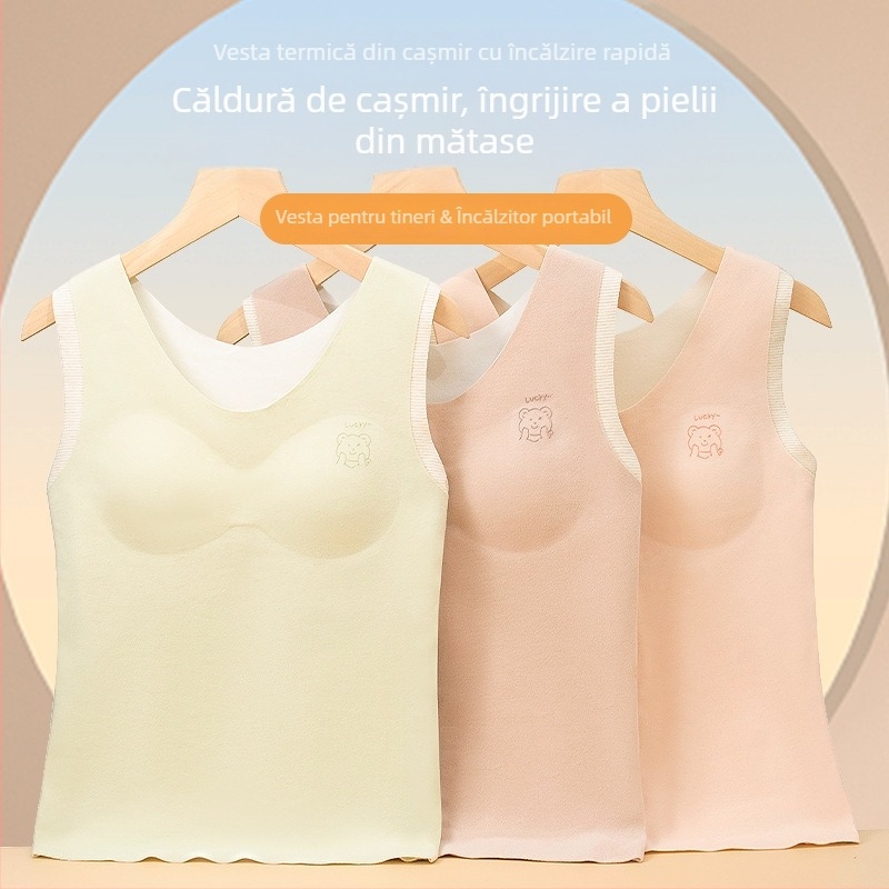 Top termic pentru copii, cu căptușeală de fleece din poliester, guler rotund, pentru patru sezoane, pentru copii de peste 8 ani