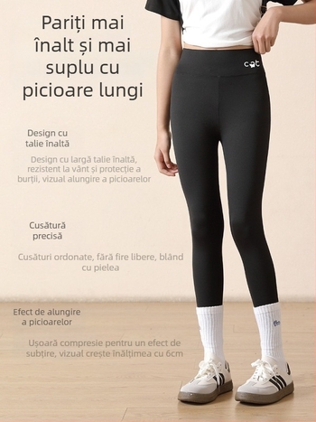 Colanți pentru fetițe, imprimeu rechin, talie înaltă, nailon 81,2%, lungime 9/10, talie elastică, primăvara 2024, pentru copii peste 8 ani (peste 140 cm)