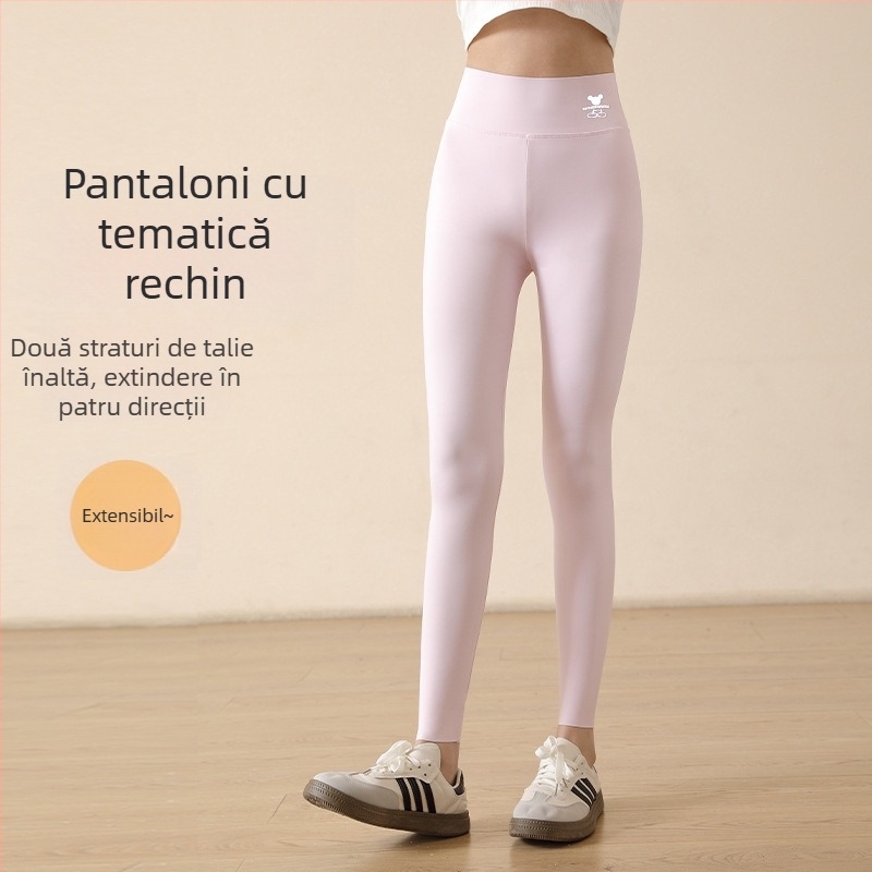 Colanți pentru fetițe, imprimeu rechin, talie înaltă, nailon 81,2%, lungime 9/10, talie elastică, primăvara 2024, pentru copii peste 8 ani (peste 140 cm)