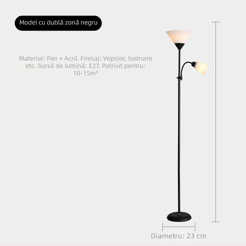 Lampă de podea cu LED, înălțime fixă, abajur PVC, corp din fier și lemn în stil Iron Wood Art, acoperire 15–30 m²