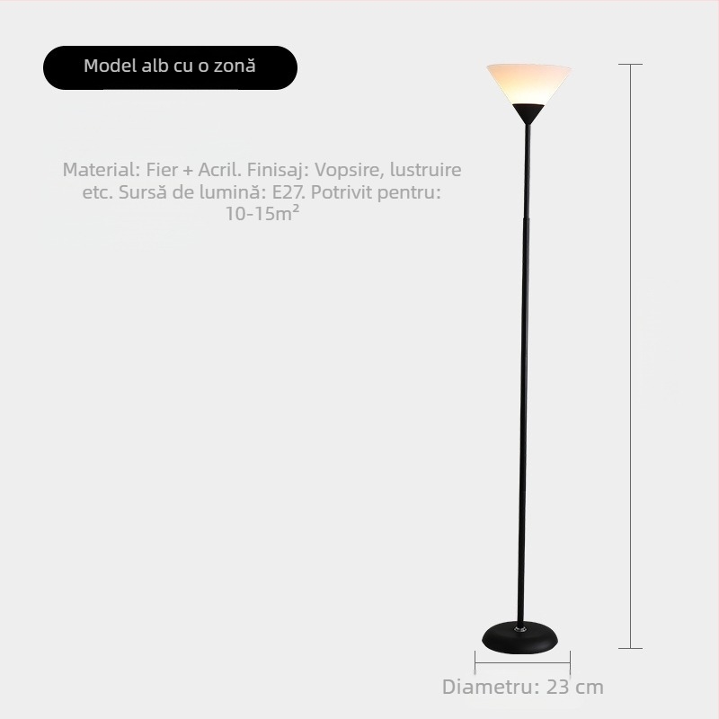 Lampă de podea cu LED, înălțime fixă, abajur PVC, corp din fier și lemn în stil Iron Wood Art, acoperire 15–30 m²