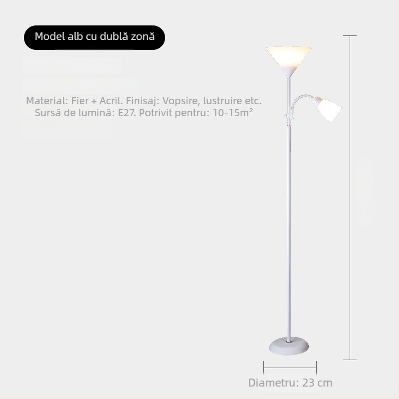 Lampă de podea cu LED, înălțime fixă, abajur PVC, corp din fier și lemn în stil Iron Wood Art, acoperire 15–30 m²