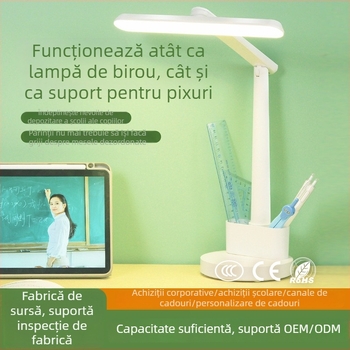 Lampă de birou LED cu protecție pentru ochi pentru elevi, reîncărcabilă și cu alimentare la priză, pliabilă pentru cămin, 12W, comutator tactil