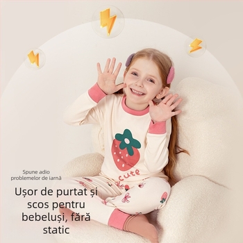 Set pijama copii – 95% bumbac, 5% spandex, antibacterian, toamnă-iarnă, unisex, stil prințesă, imprimeu desene animate