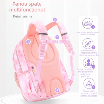 Rucsac școlar pentru elevi clasele 3-4: ușor, capacitate mare, impermeabil, protecție a coloanei, bretele cu pernă de aer