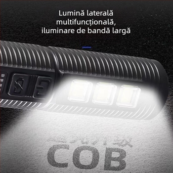TANJE Ciocan de evadare multifuncțional cu ciocan de spart geamul, lumină COB + LED de 3W, lampă de lucru reîncărcabilă și lanternă de urgență, rotație la 360°, baterie 800 mAh, rază 200–500 m