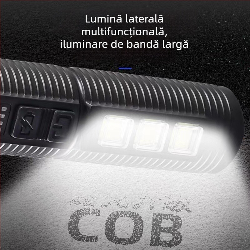 TANJE Ciocan de evadare multifuncțional cu ciocan de spart geamul, lumină COB + LED de 3W, lampă de lucru reîncărcabilă și lanternă de urgență, rotație la 360°, baterie 800 mAh, rază 200–500 m