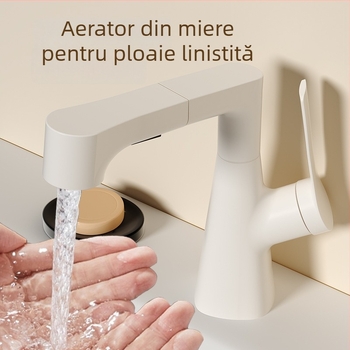 Robinet de lavoar din cupru masiv, reglabil, cu extensie trasă, disc ceramic, stil Chinezesc Nou