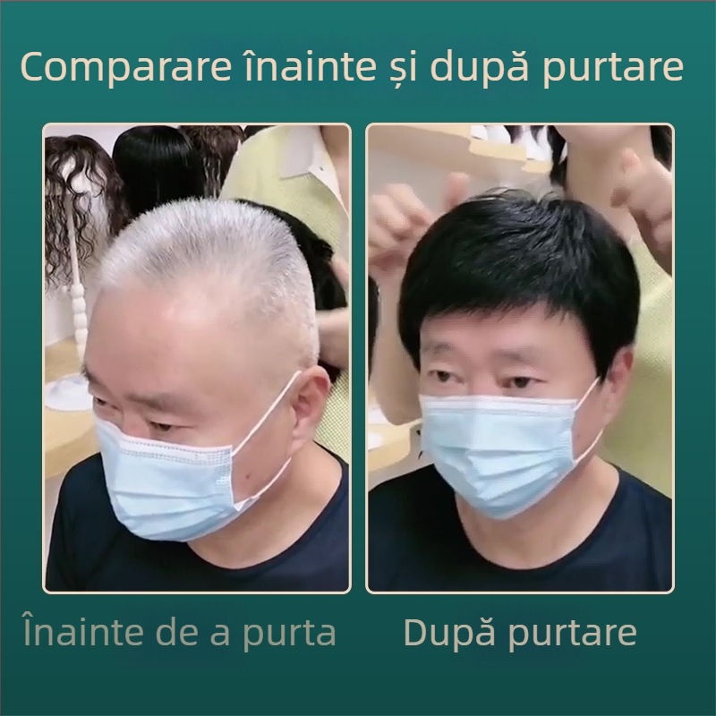 Perucă pentru bărbați, acoperire totală, păr real, CP9002, mecanism de procesare, lungime scurtă, poate fi vopsită și periată