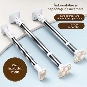 Bară de uscare din oțel inoxidabil, fără găuri în perete, extensibilă, montaj pe perete pentru balcon, design modern minimalist, lansată în 2025.