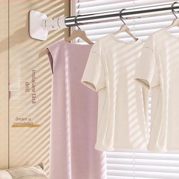 Bară de uscare din oțel inoxidabil, fără găuri în perete, extensibilă, montaj pe perete pentru balcon, design modern minimalist, lansată în 2025.