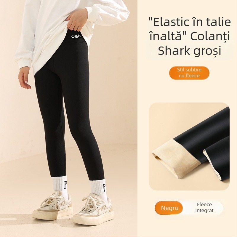 Colanți pentru fete, căptușiți cu fleece, groși, talie înaltă, lungime întreagă, nylon 93,6%