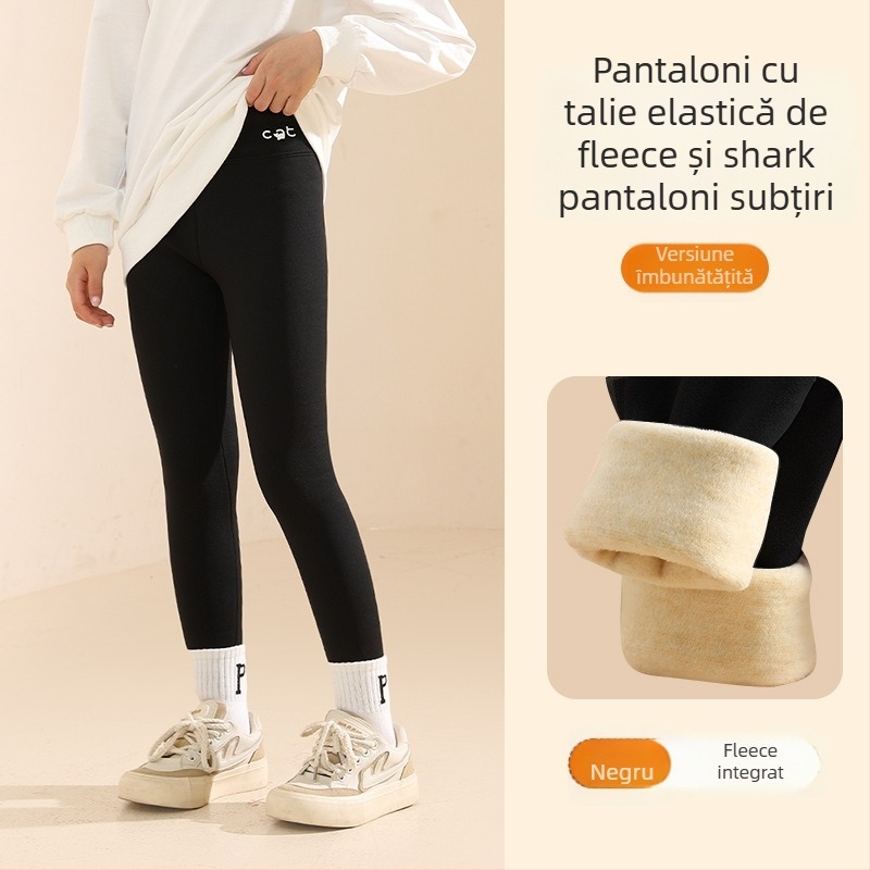Colanți pentru fete, căptușiți cu fleece, groși, talie înaltă, lungime întreagă, nylon 93,6%