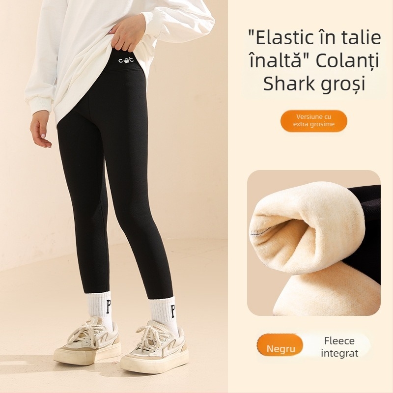 Colanți pentru fete, căptușiți cu fleece, groși, talie înaltă, lungime întreagă, nylon 93,6%