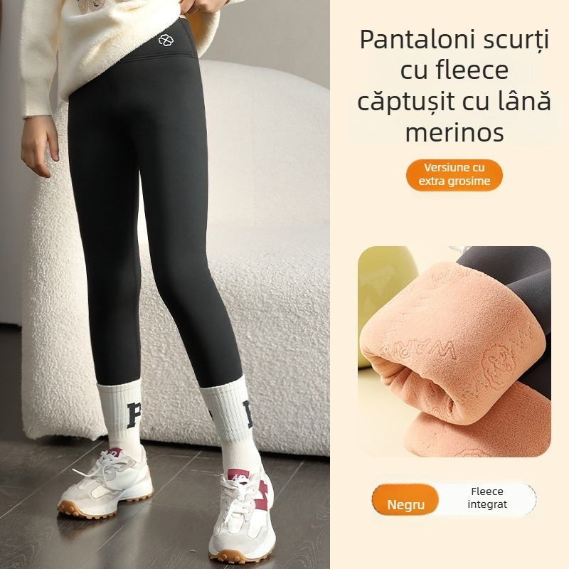 Colanți pentru fete, căptușiți cu fleece, groși, talie înaltă, lungime întreagă, nylon 93,6%