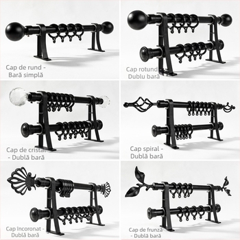 Bară de draperii din aliaj de aluminiu – stil modern, model Art Pole, compatibilă cu barele simple și duble, silențioasă, personalizabilă