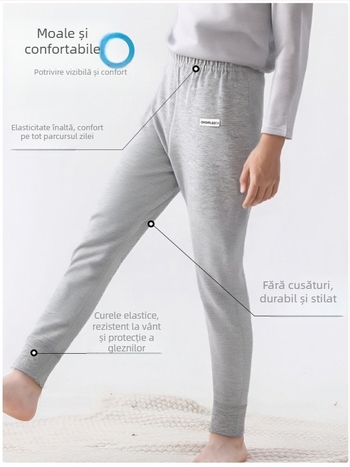Pantaloni de bază pentru copii din bumbac 100% pentru toamnă–iarna, talie medie, deschis la zona inghinală, unisex