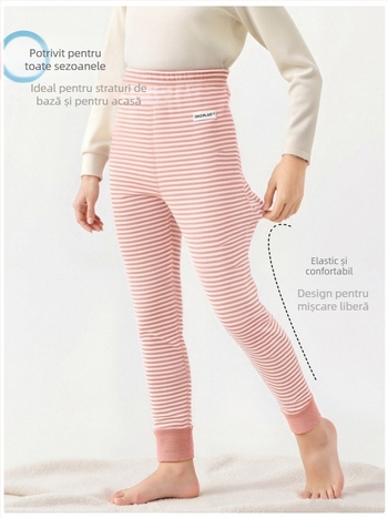Pantaloni de bază pentru copii din bumbac 100% pentru toamnă–iarna, talie medie, deschis la zona inghinală, unisex