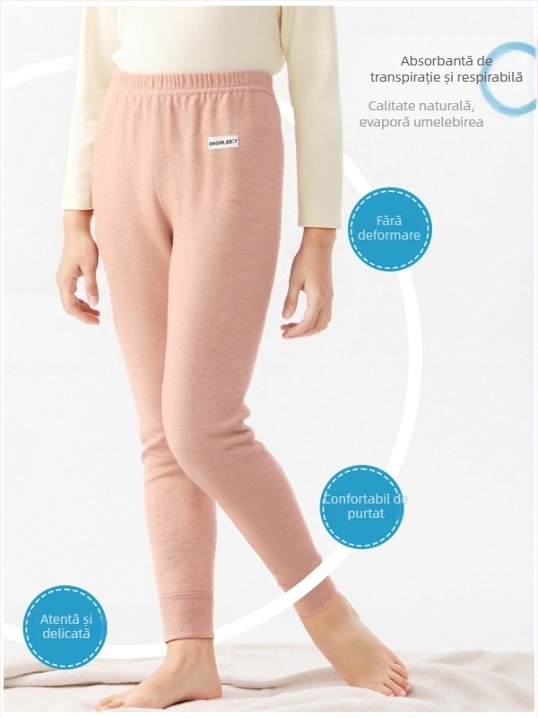 Pantaloni de bază pentru copii din bumbac 100% pentru toamnă–iarna, talie medie, deschis la zona inghinală, unisex