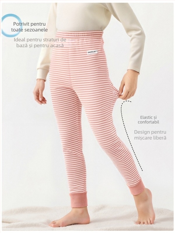 Pantaloni de bază pentru copii din bumbac 100% pentru toamnă–iarna, talie medie, deschis la zona inghinală, unisex