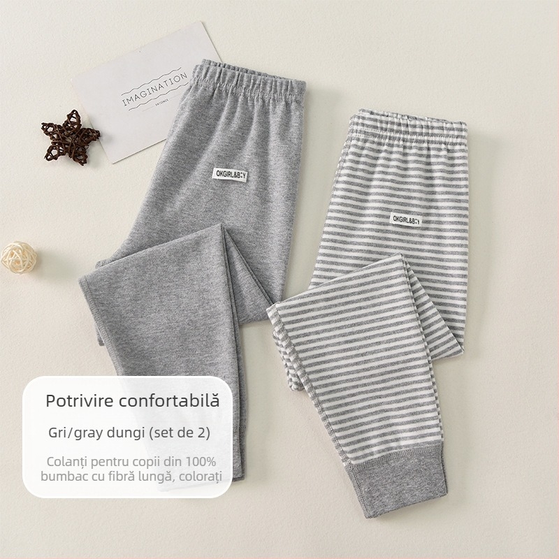 Pantaloni de bază pentru copii din bumbac 100% pentru toamnă–iarna, talie medie, deschis la zona inghinală, unisex