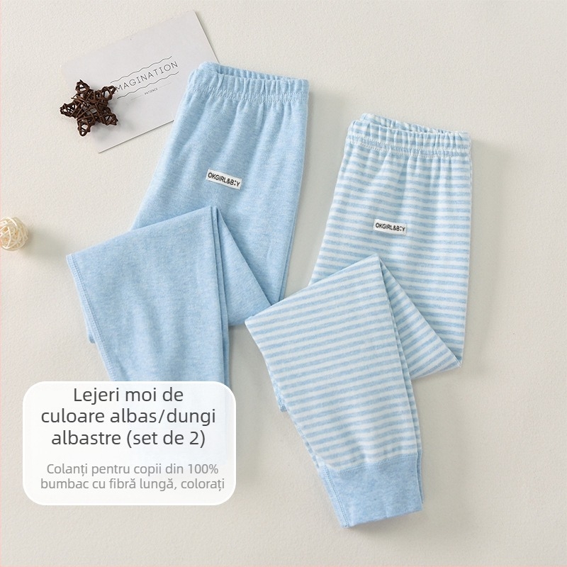 Pantaloni de bază pentru copii din bumbac 100% pentru toamnă–iarna, talie medie, deschis la zona inghinală, unisex