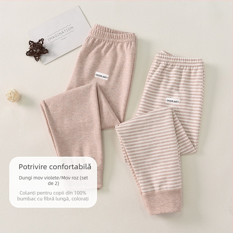 Pantaloni de bază pentru copii din bumbac 100% pentru toamnă–iarna, talie medie, deschis la zona inghinală, unisex