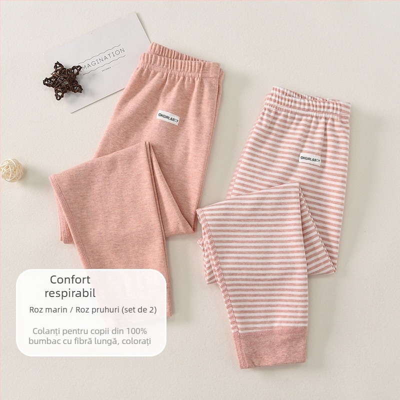 Pantaloni de bază pentru copii din bumbac 100% pentru toamnă–iarna, talie medie, deschis la zona inghinală, unisex