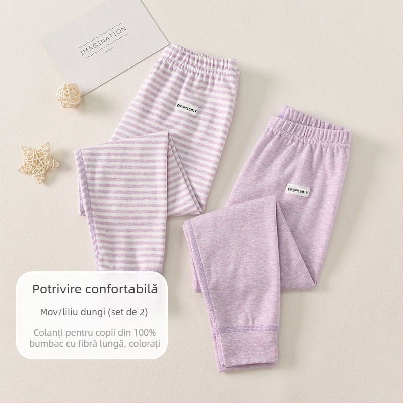 Pantaloni de bază pentru copii din bumbac 100% pentru toamnă–iarna, talie medie, deschis la zona inghinală, unisex