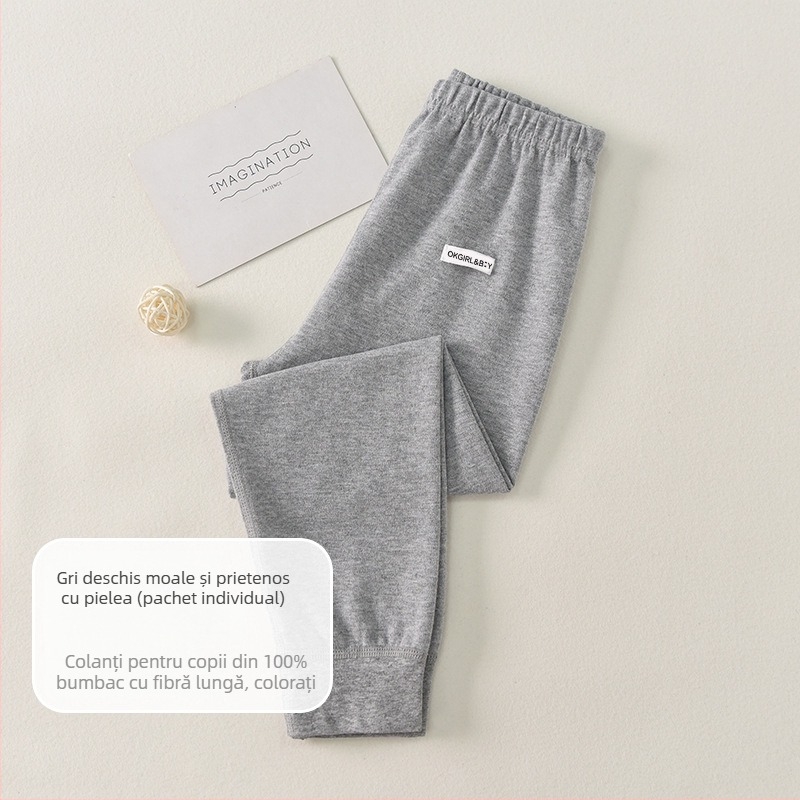Pantaloni de bază pentru copii din bumbac 100% pentru toamnă–iarna, talie medie, deschis la zona inghinală, unisex