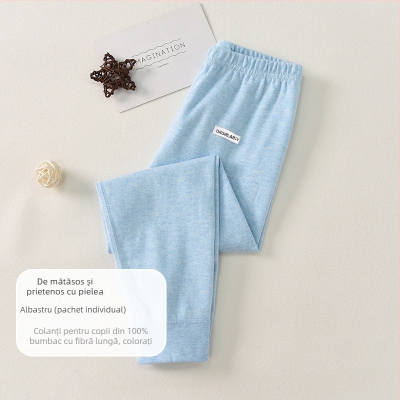Pantaloni de bază pentru copii din bumbac 100% pentru toamnă–iarna, talie medie, deschis la zona inghinală, unisex