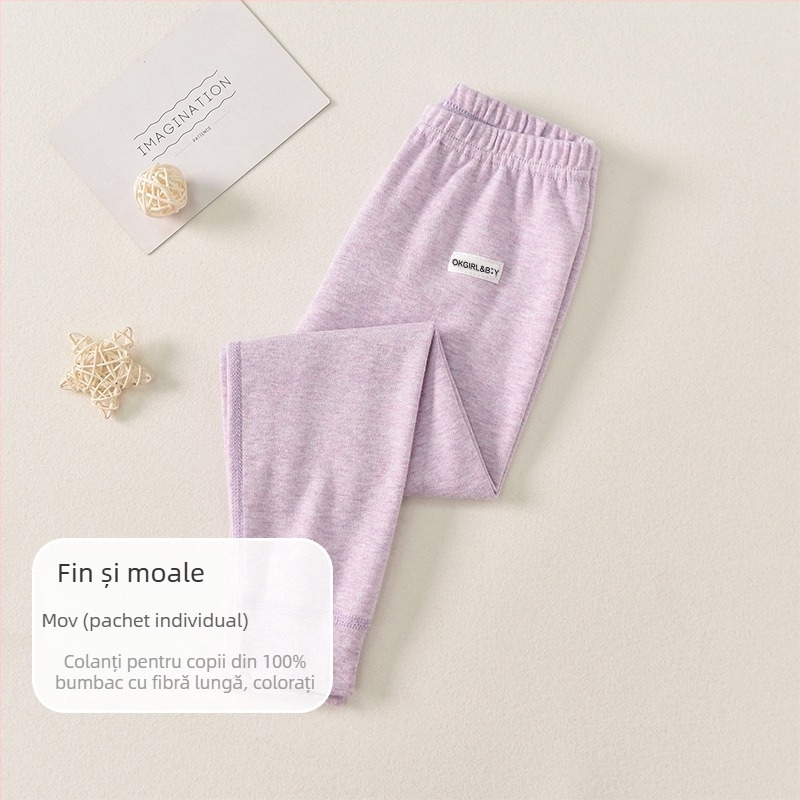 Pantaloni de bază pentru copii din bumbac 100% pentru toamnă–iarna, talie medie, deschis la zona inghinală, unisex