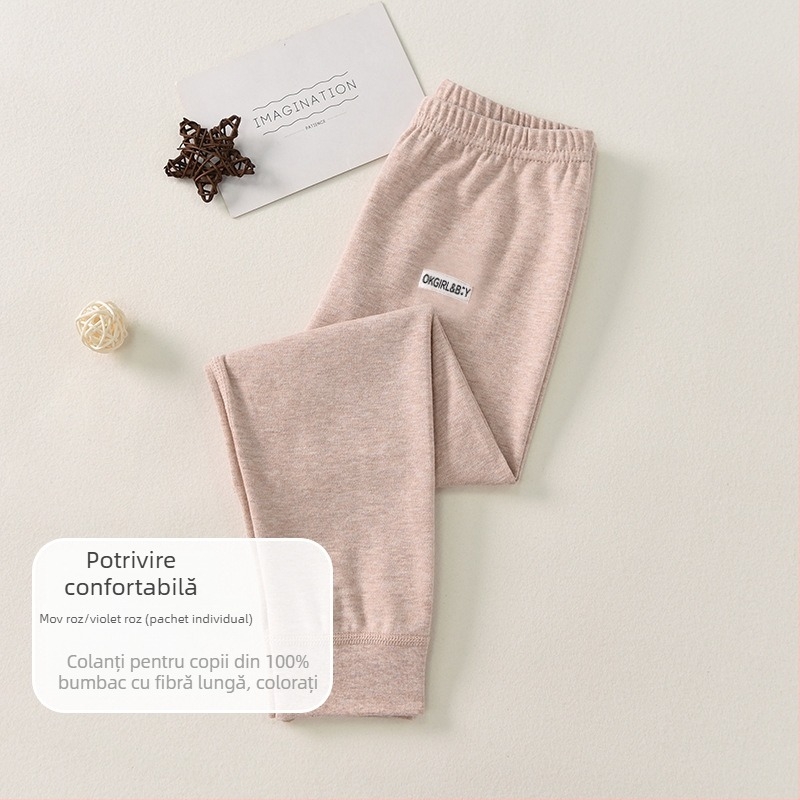 Pantaloni de bază pentru copii din bumbac 100% pentru toamnă–iarna, talie medie, deschis la zona inghinală, unisex