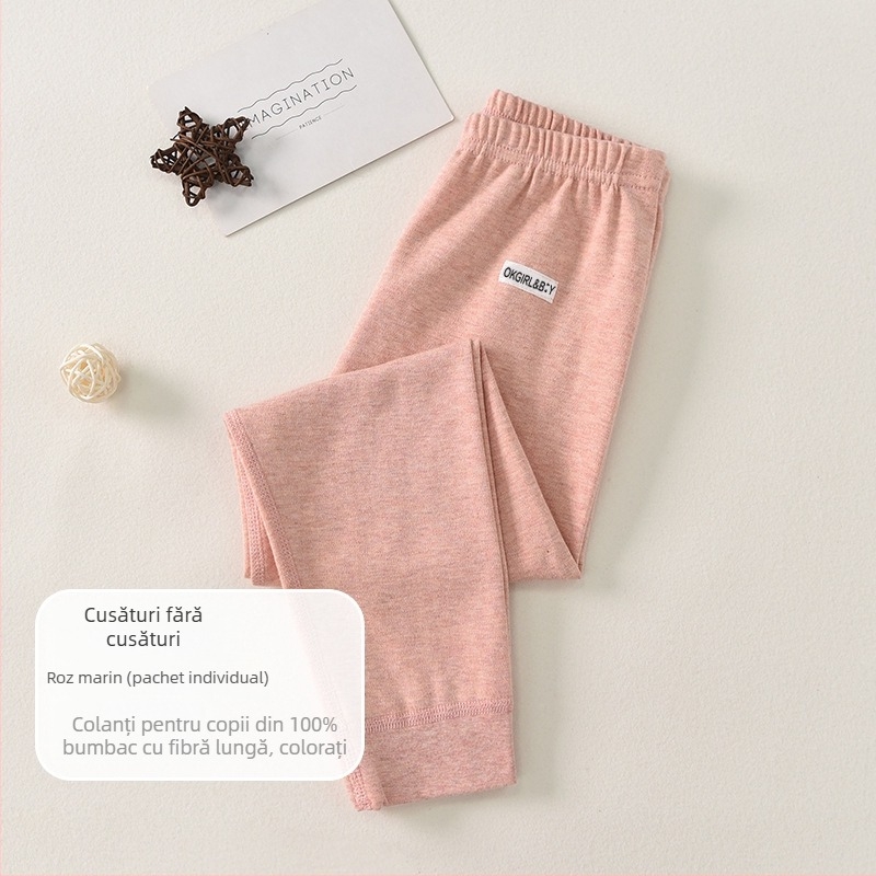 Pantaloni de bază pentru copii din bumbac 100% pentru toamnă–iarna, talie medie, deschis la zona inghinală, unisex