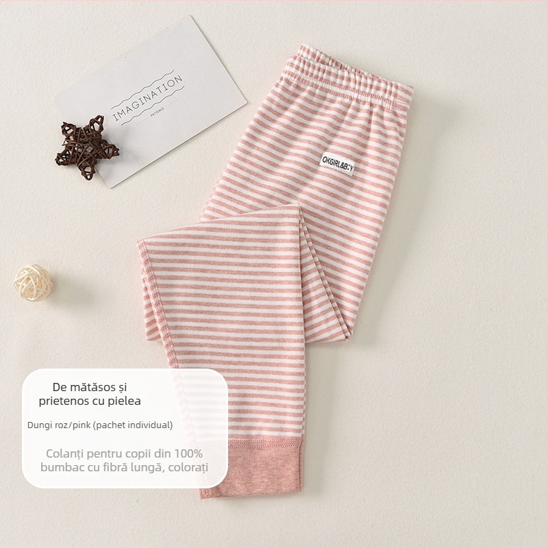 Pantaloni de bază pentru copii din bumbac 100% pentru toamnă–iarna, talie medie, deschis la zona inghinală, unisex