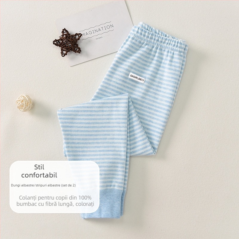 Pantaloni de bază pentru copii din bumbac 100% pentru toamnă–iarna, talie medie, deschis la zona inghinală, unisex