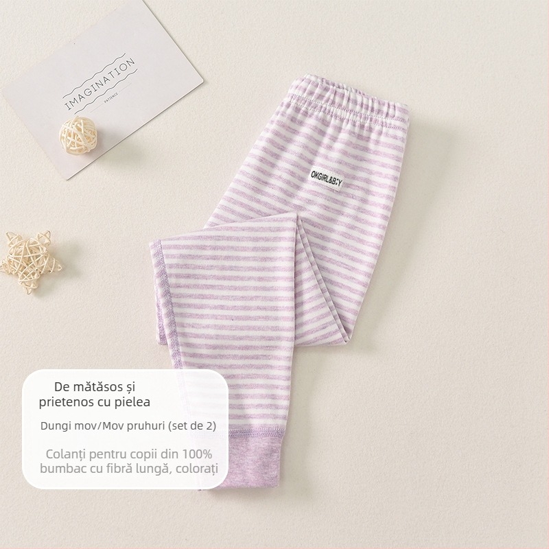 Pantaloni de bază pentru copii din bumbac 100% pentru toamnă–iarna, talie medie, deschis la zona inghinală, unisex