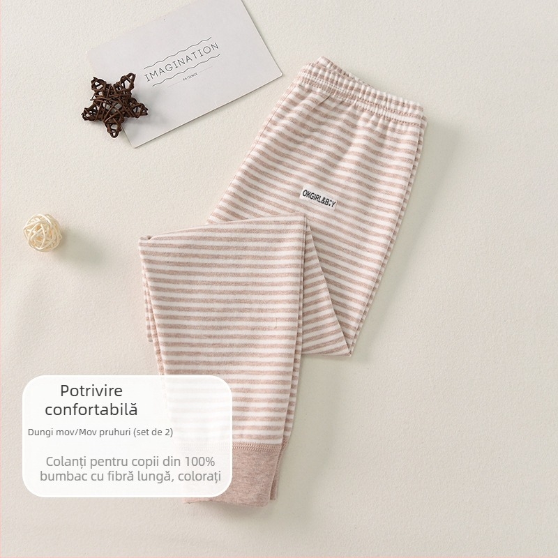 Pantaloni de bază pentru copii din bumbac 100% pentru toamnă–iarna, talie medie, deschis la zona inghinală, unisex