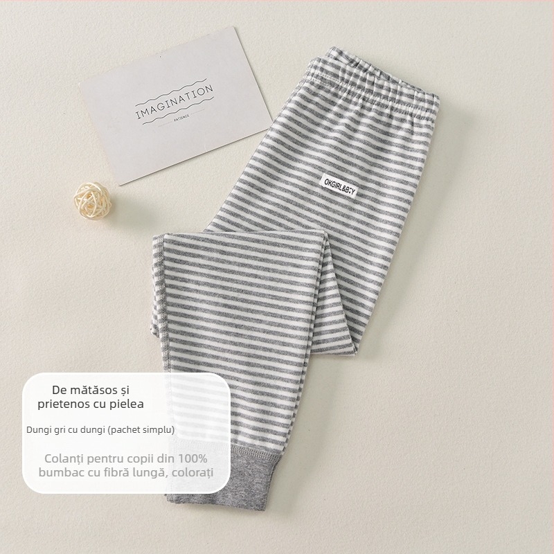 Pantaloni de bază pentru copii din bumbac 100% pentru toamnă–iarna, talie medie, deschis la zona inghinală, unisex