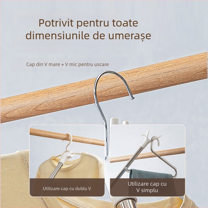 Bară extensibilă pentru uscat haine – PP + oțel inoxidabil, pentru balcon, stil modern minimalist, Box Happy House