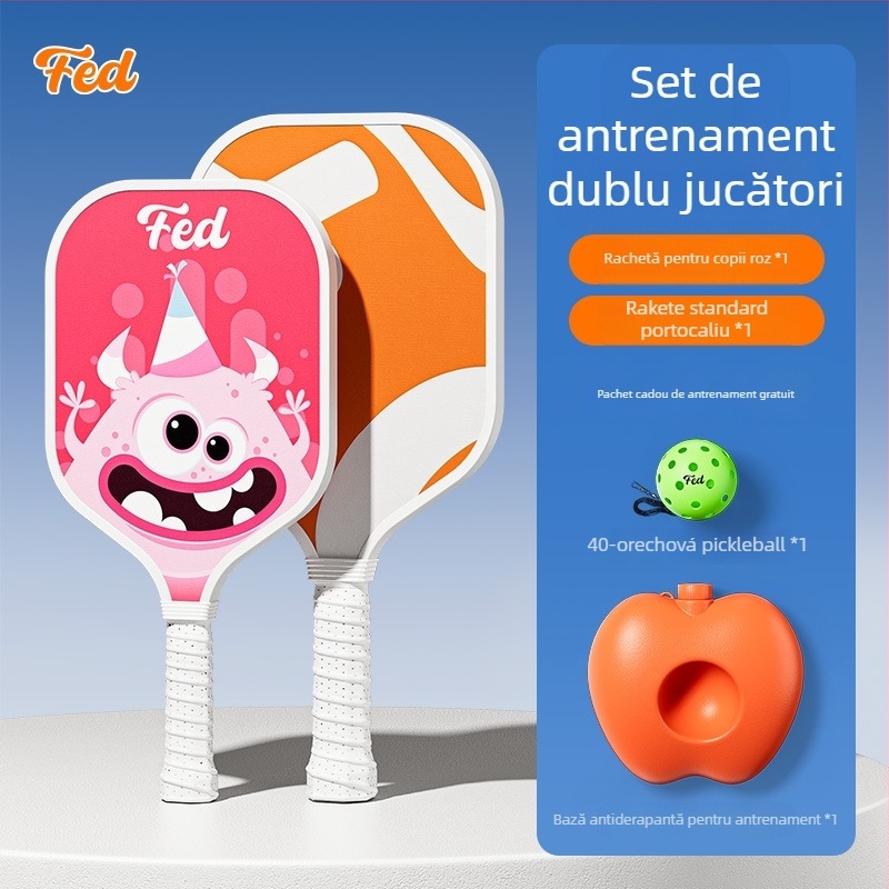 Set de antrenament pentru pickleball pentru copii — Feltun, rachetă din fibră de sticlă, 200 g, mâner G5, pentru începători