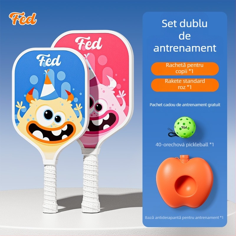 Set de antrenament pentru pickleball pentru copii — Feltun, rachetă din fibră de sticlă, 200 g, mâner G5, pentru începători