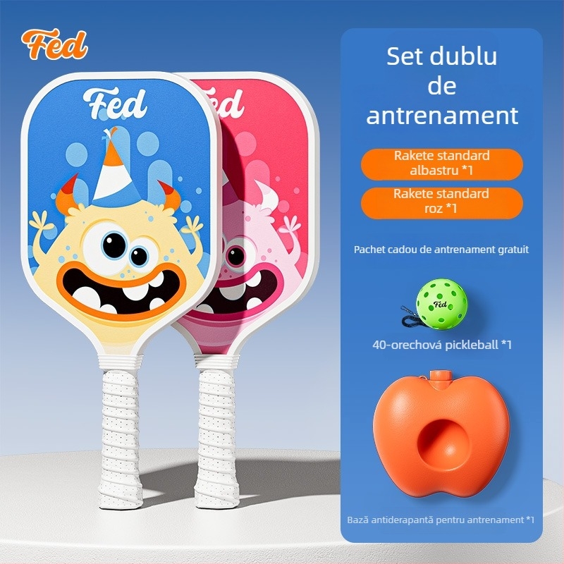 Set de antrenament pentru pickleball pentru copii — Feltun, rachetă din fibră de sticlă, 200 g, mâner G5, pentru începători
