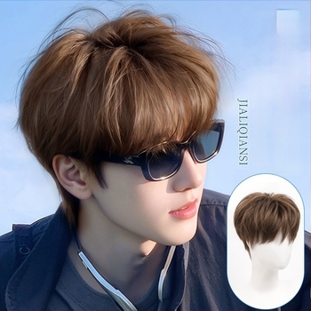 Perucă pentru bărbați, păr scurt, model N25-056, mecanism de procesare, fibre rezistente la temperatură înaltă, fără vopsire sau permanent